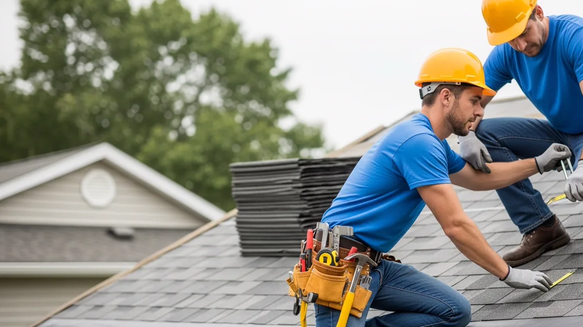 Wind-lifted asphalt shingles on a Chicago-area roof after a storm